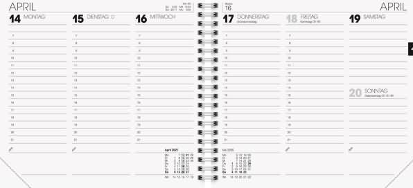 Immagine prodotto Calendario quadrato 762 16,2x15cm 1 settimana/2 pagine plastica nera 2025 (Tedesco)