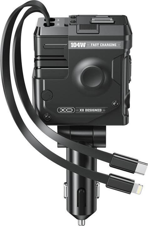 Image du produit xO chargeur de voiture CC66 104W 1x USB 1x USB-C noir avec câble USB-C et câble Lightning