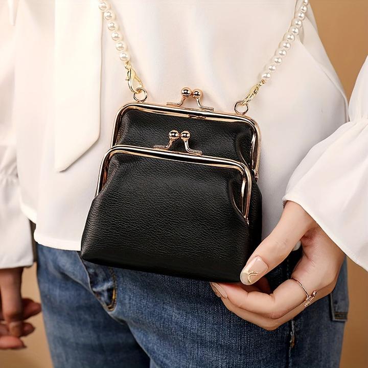 Only-Bags.Store Borsa a doppio strato kiss-lock, borsa a tracolla classica retrò, borsa crossbody in ecopelle
