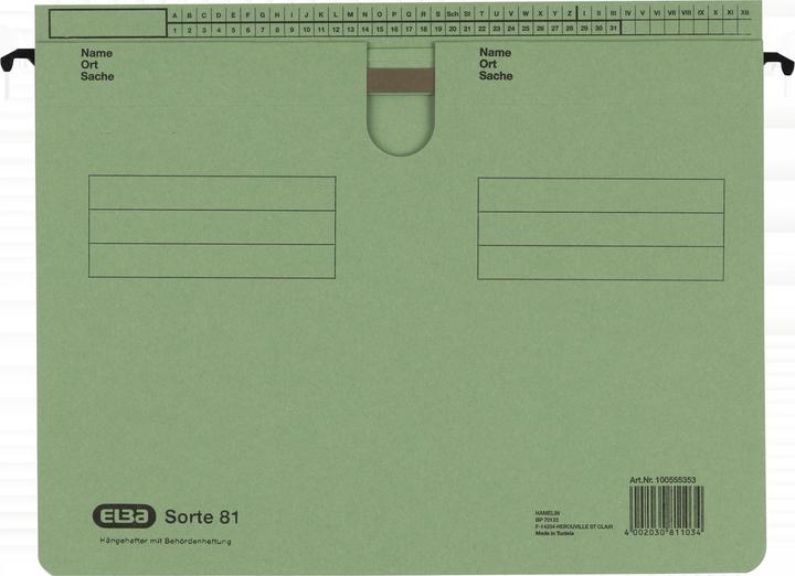 Actual product image Elba Hanging file type 81, overlapping tab fold, green Manila cardboard 250 gsm, metal hanging rail (A4, 1 x)