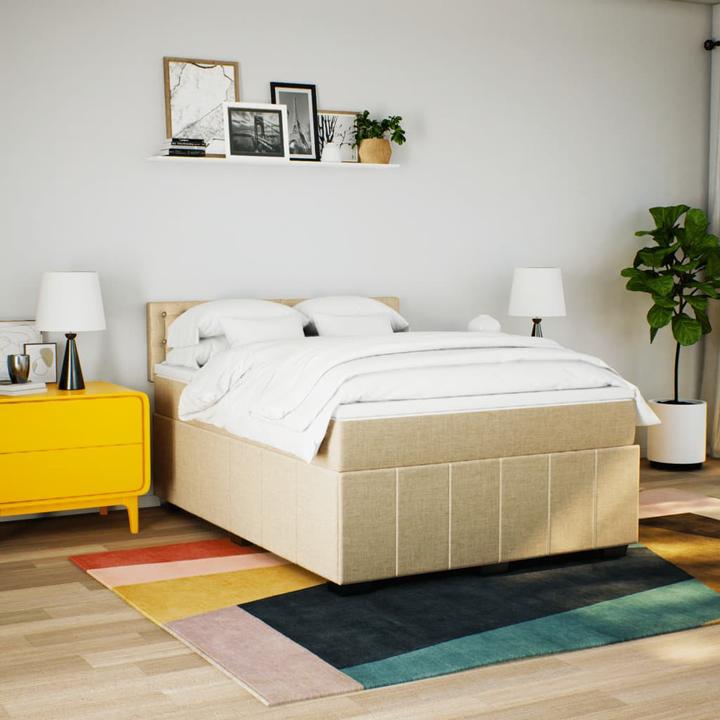 Produktbild VidaXL Boxspringbett Polsterbett Bett Doppelbett Matratze Creme 160x200cm Stoff (160 x 200 cm, 160 x 200 cm)