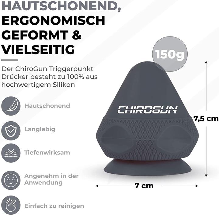 Actual product image ChiroGun Trigger Point Presser with Suction Cup & Pouch Black