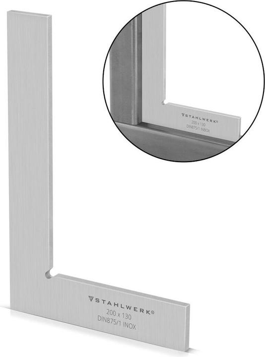 Produktbild Stahlwerk Flachwinkel 90° 200 x 130 mm DIN 875/1 aus rostfreiem Edelstahl