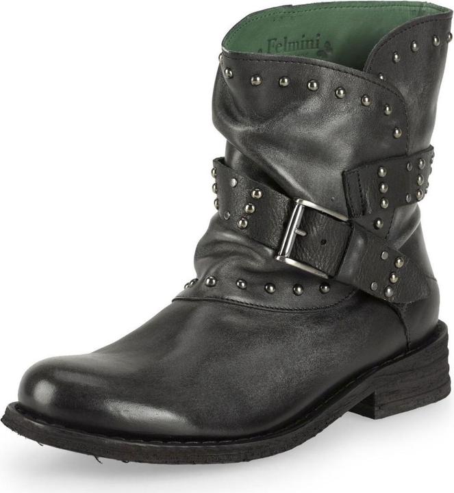 Felmini GREDO D905 Bikerstiefel mit dekorativen Nieten entlang des Schafts und Schnallenriemen, mit einem Vi