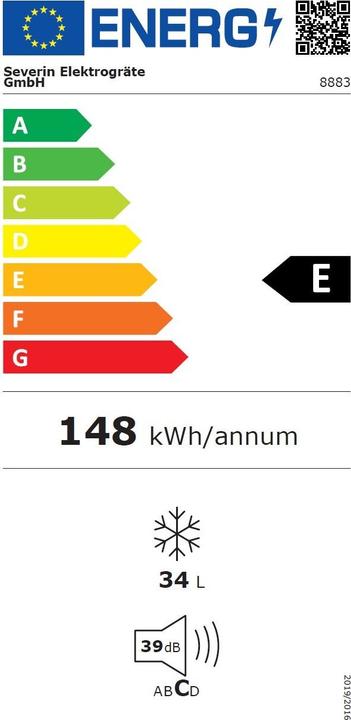 Label énergétique Severin GB 8883 (Autonome, 34 l)