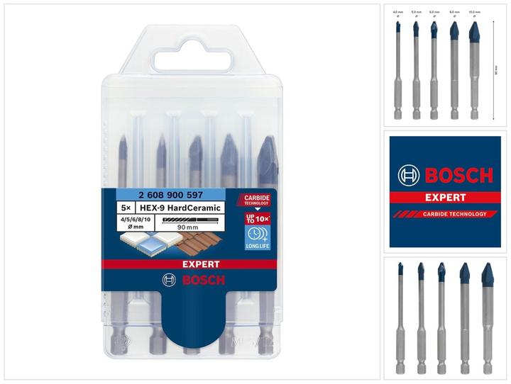 Image du produit Bosch Professional Zubehör EXPERT HEX-9 HardCeramic Ensemble de forets, 4/5/6/8/10 mm, 5 pcs. (4,0, 5,0, 6,0, 8,0)