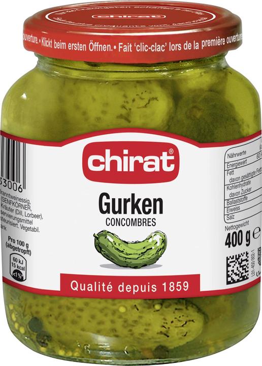 Image du produit Chirat Concombres au vinaigre, légumes au vinaigre idéal pour sandwich, salade, fondue, grillade ou snack (400 g)