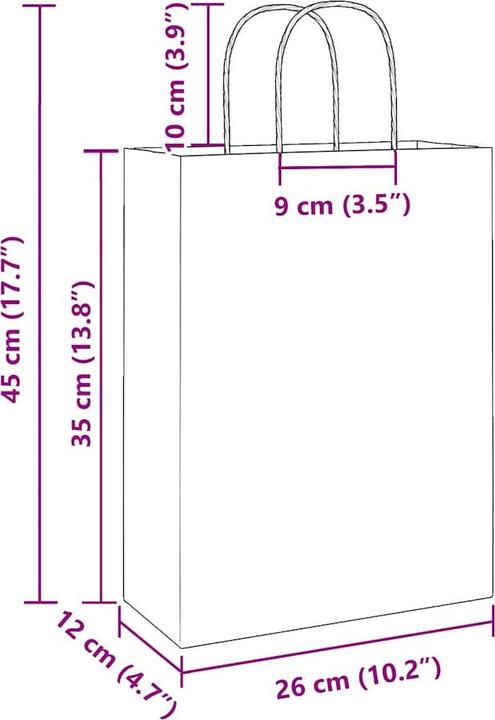 Immagine prodotto VidaXL Sacchetti di carta kraft 50 pezzi con manico bianco 26x12x35 cm (Borsa da regalo, 50 x)