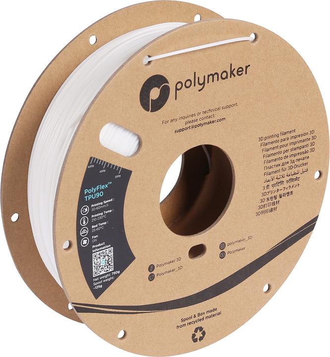 Actual product image Polymaker PolyFlex TPU90 V2 - White - 1.75mm (TPU, 1.75 mm, 750 g, White)