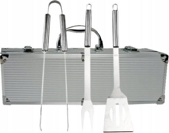 Immagine prodotto Master 4U-Onlinehandel Set di posate per grigliare 3 pezzi in acciaio inox con custodia in alluminio Set