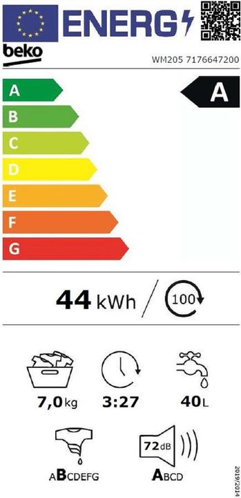 Label énergétique Beko WM205 (7 kg, Gauche)