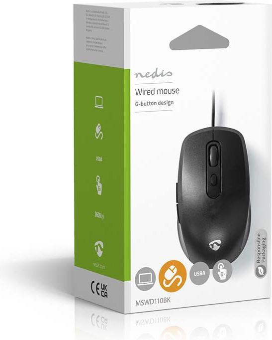 Produktbild Nedis Mouse | Verdrahtet | 1200 / 1800 / 2400 / 3600 dpi | Einstellbar DPI | Anzahl Knöpfe: 6 | Rech (Kabelgebunden)