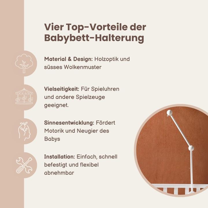 Produktbild Hermex Mobile Halterung Babybett Wolken Glockenhalter Spieluhr Arm