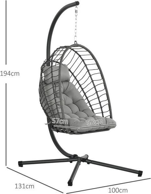 Produktbild Swisshandel24 Rattan Hängesessel 194 cm klappbar, Indoor Outdoor, bis 100 kg hellgrau (100 kg)