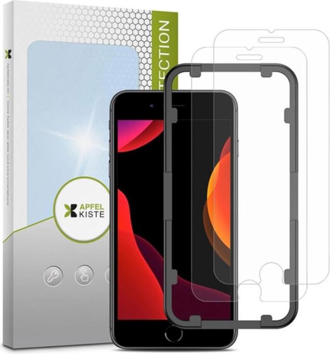 Produktbild Apfelkiste - Panzer Glas Displayschutzfolie mit Montagerahmen (2er Set) (2 Stück, Apple iPhone SE, Apple iPhone 6s, Apple iPhone 8, Apple iPhone 7)