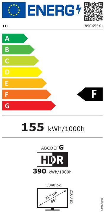 Label énergétique TCL 85C655 (85", QLED, 4K, 2024)