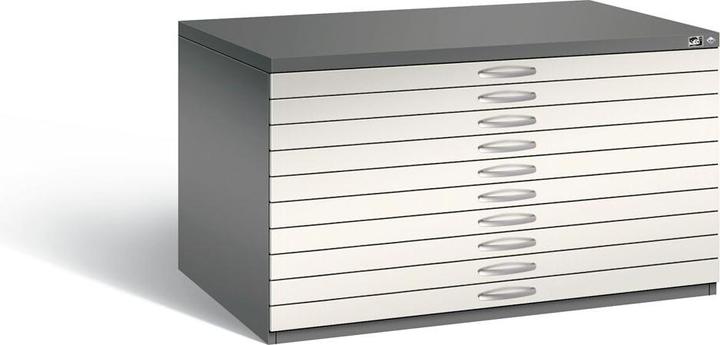 Produktbild C+P Zeichnungsschrank, DIN A0, 10 Schubladen, Höhe 760 mm, vulkangrau / perlweiss