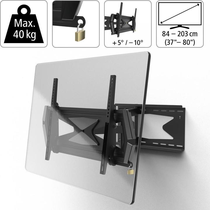 Actual product image Hama TV wall bracket, swivel, tilt, anti-theft, 203 cm (80"), 40 kg (Wall, 80", 40 kg)
