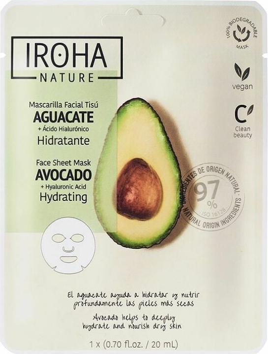 Iroha Nature Nature Hydrating Face Sheet Mask Avocado + Hyaluronic Acid Moisturizing Mask In A Sheet With (20 ml)