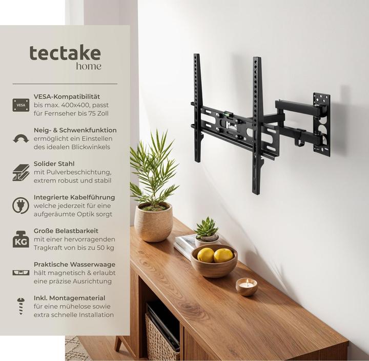 Image du produit tectake Support TV mural (Mur, 55", 50 kg)
