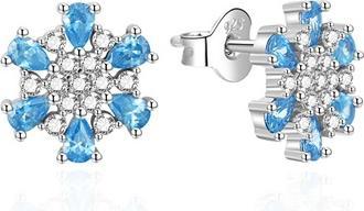 Agato - Silver earrings Snowflakes with blue zircons AGT-E010PLB
