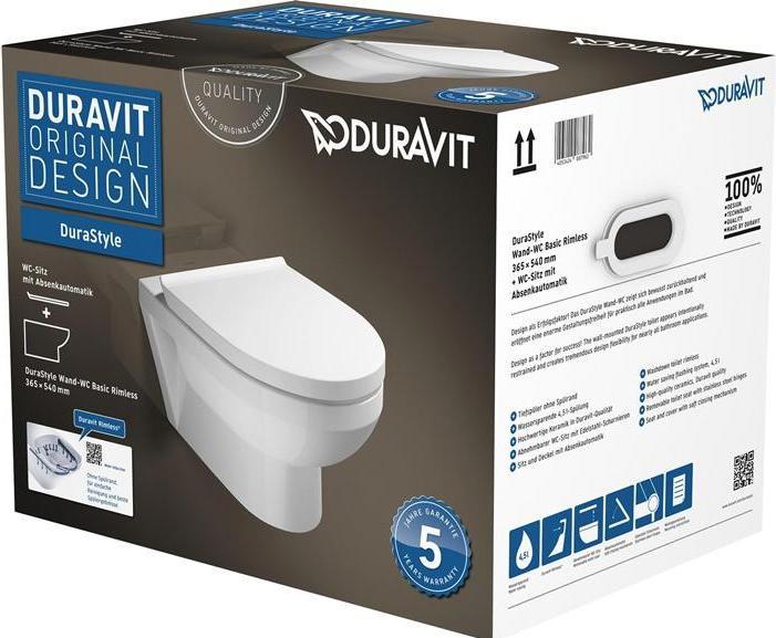 Image du produit Duravit Ensemble de toilettes suspendues sans rebord Durastyle Rimless blanc 45620900A1