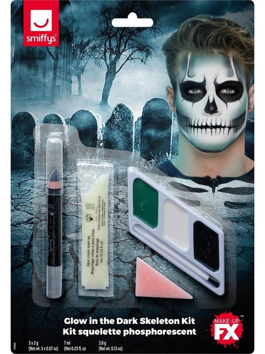 Immagine prodotto Smiffys Kit per il trucco dello scheletro Glow in the Dark