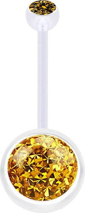 Star Piercing Banane transparent mit Kugel Kristall topaz und Kugel Kristall topaz Epoxy Schutzschicht (Bioflex, ohne Messing)