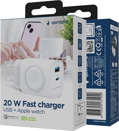 Actual product image Gembird 2-in-1 20 W Apple Watch and Phone Fast Charger | TA-UC-PDQCW20-01-W (20 W)