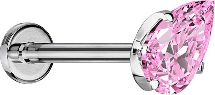 Actual product image Star Piercing Micro Threadless Labret silber mit Kristalltropfen pink gefasst (without brass, Titanium G23)