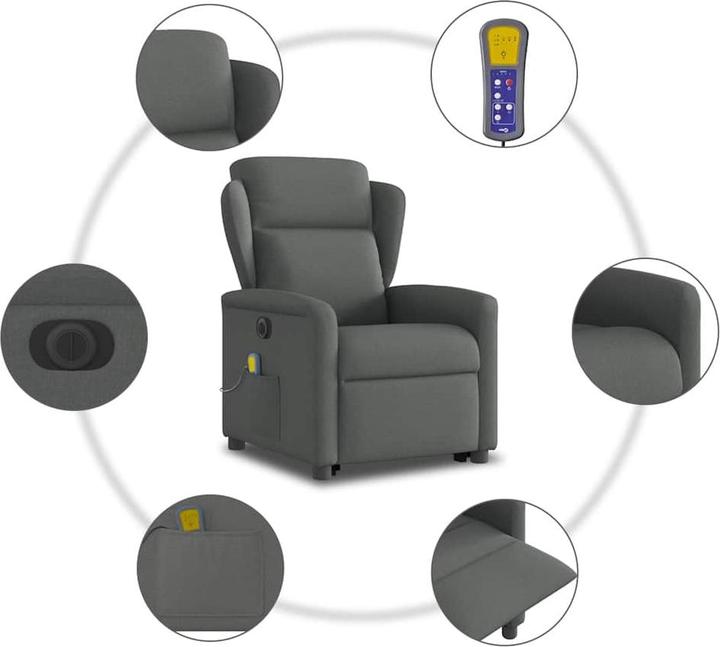 Produktbild VidaXL Elektrischer Massagesessel mit Aufstehhilfe Dunkelgrau Stoff
