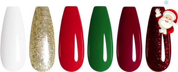 Image du produit Canni Set de Noël (Blanc, Vert, Rouge, GoldGlitter, rouge bordeaux étincelant, Vernis semi-permanent)