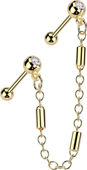 Actual product image Star Piercing Micro Barbell vergoldet mit Kugel und Kugeln Kristall silber Verbindungskette drei Balken (Surgical steel 316L, Brass)
