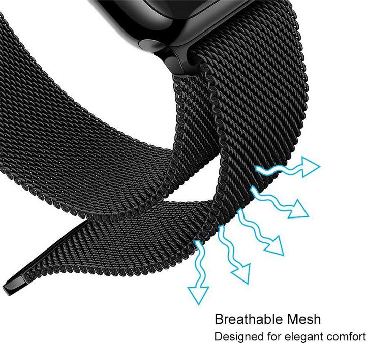 Image du produit PhoneLook Bracelet milanais en acier noir 42mm / 44mm / 45mm (42 mm, 44 mm, 45 mm, Aluminium)