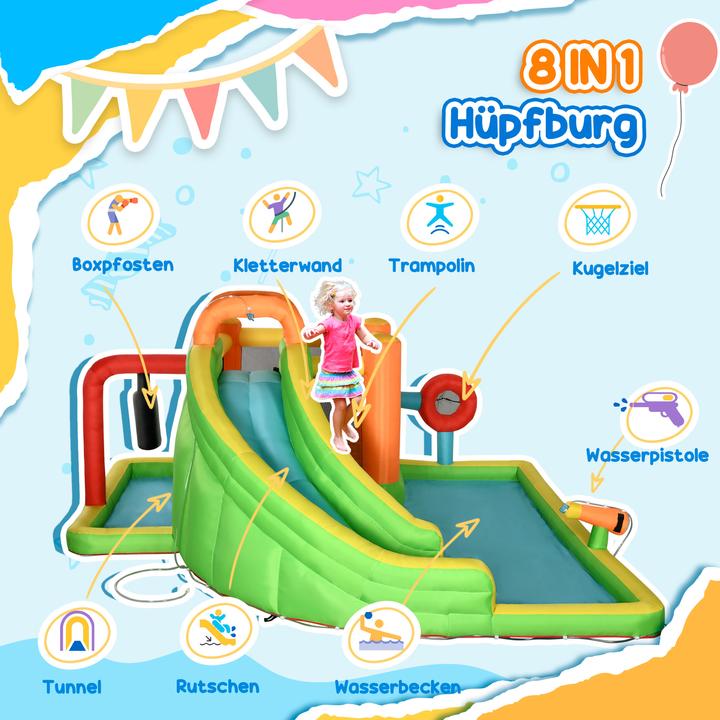 Produktbild Swisshandel24 Aufblasbare Hüpfburg, Spielburg, Sprungbereich mit Rutsche, Wasserpark für Kinder 3 bis 8 Jahre