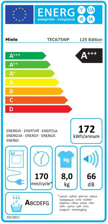 Energie-Label Miele TEC675WP 125 Edition (8 kg, Links)