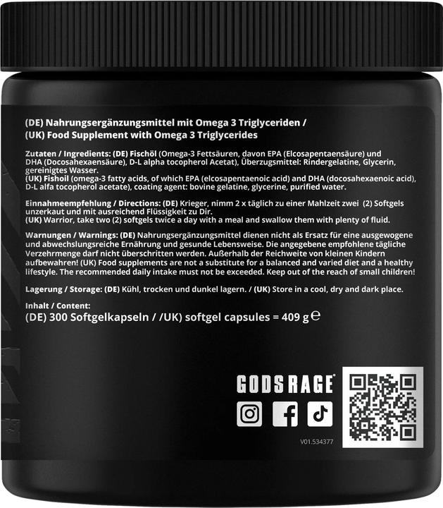 Actual product image Gods Rage Omega 3 Triglycerides 200 Capsules (300 Piece, Capsules)