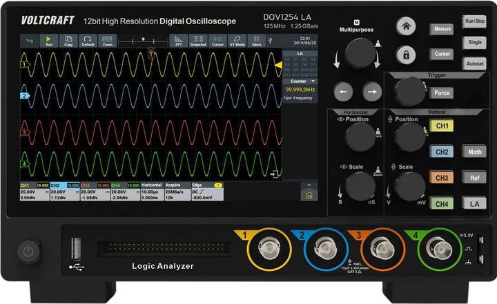Actual product image Voltcraft DOV1254 LA Digital-Oszilloskop 125 MHz 4-Kanal 1.25 GSa/s 100 Mpts 12 (CAT II)