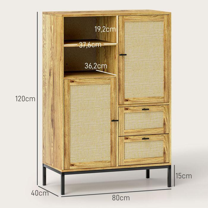 Produktbild Swisshandel24 Kommode, Aufbewahrungsschrank mit Rattan-Türen, Mehrzweckschrank mit Schubladen (80 x 40 x 120 cm)