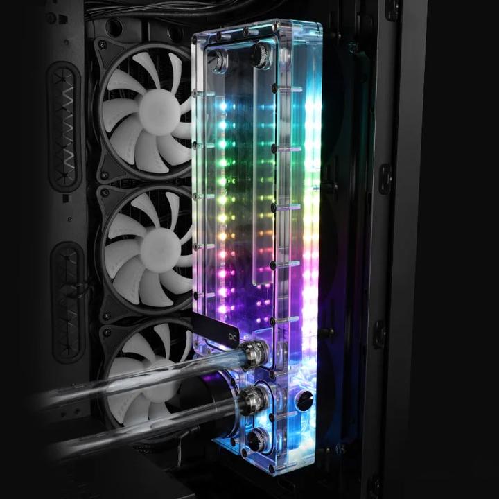 Produktbild Alphacool PUM Core Flat Reservoir 360 Left mit VPP Apex Pumpe