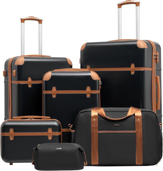 Produktbild Coolife 6-teiliges Kofferset mit TSA-Zahlenschloss, Reissverschlusstaschen (Handgepäck (bis 50l), M (50 - 90l), L (90 - 115l))