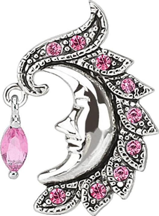 Produktbild Star Piercing Banane silber mit Kugel Mond und Kristall pink (Messing, Chirurgenstahl 316L)