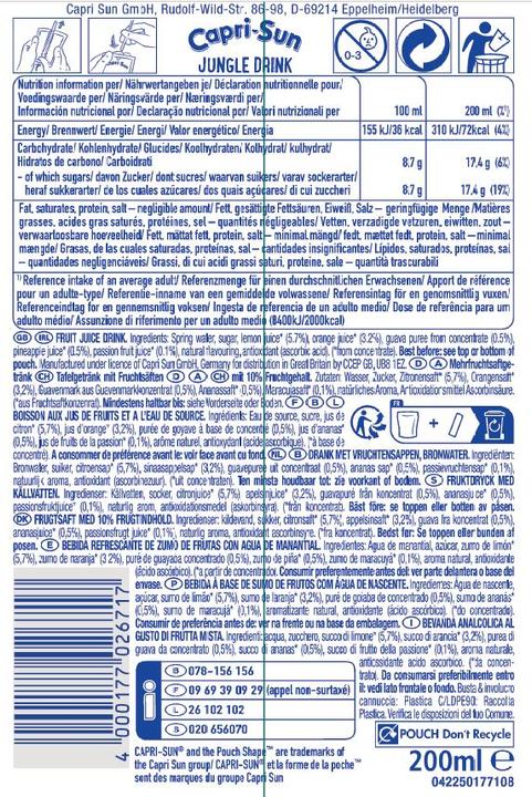 Nährwerte und Zutaten Capri-Sun Jungle Drink (1 x 20 cl)