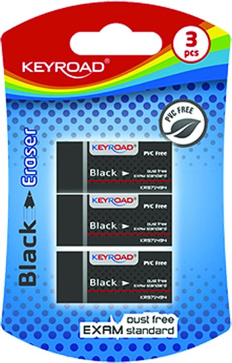 Produktbild Keyroad Schwarzer universal-radierer, 3 stk., blister, schwarz