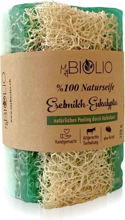 Produktbild MyBiolio Naturseife Eselmilch-Eukalyptus mit Kürbisfaser (Hartseife)