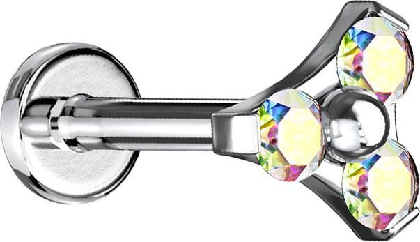 Image du produit Star Piercing Micro Labret femelle argent triangle trois cristaux multicolore (Acier chirurgical 316L, sans laiton)