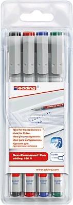Produktbild Edding Folienstift 150 S Strichstärke: 0,3 mm Schreibfarbe: rot, blau, grün, schwarz dokumentenecht: Nein (Grün, Blau, Schwarz, Rot, 0.30 mm, 4 x)