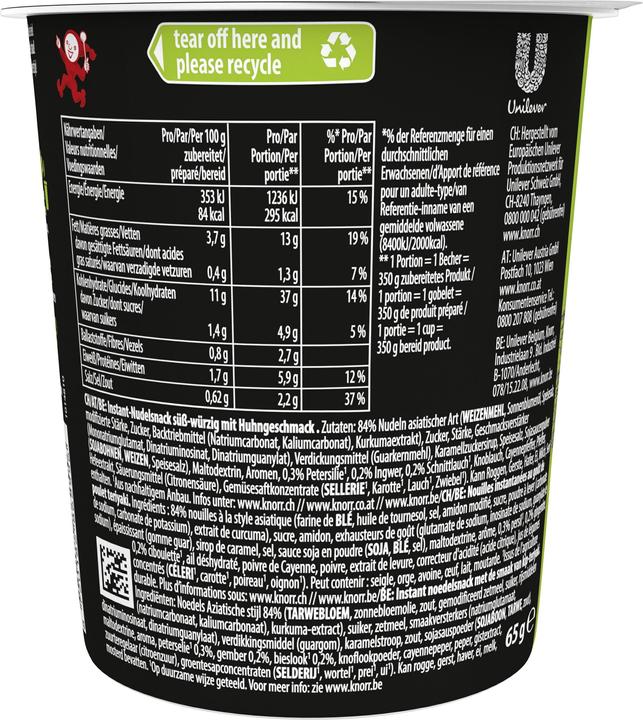 Valori nutrizionali e ingredienti Knorr Asia Noodles Pollo Teriyaki gobelet 1 porzione (79 g)