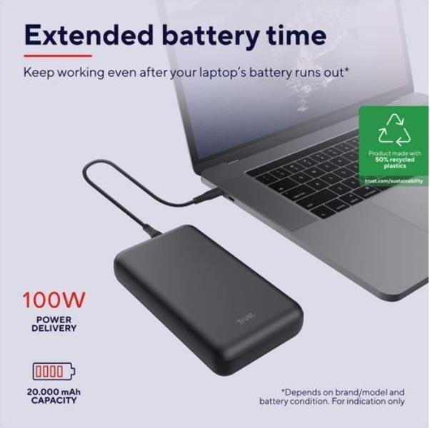 Image du produit Trust Laro 100w Powerbank Pour Ordinateur Portable (20000 mAh, 100 W, 100 Wh)
