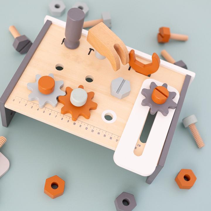 Actual product image Activity Board Wooden workbench, toolbox with name, wooden toy boy, christening gift boy